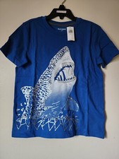 Old Navy T Shirt Youth Boys Blue Short Sleeve Metallic Shark Pullover Tee