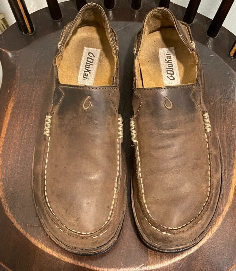 Olukai Moloa 10128-6348 Brown Leather Slip On Loafer Shoes  display picture 1