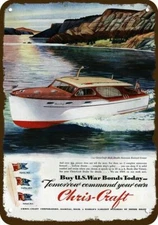 1945 CHRIS CRAFT 36' Cruiser Wood Boat Vintg-Look DECORATIVE REPLICA METAL SIGN 