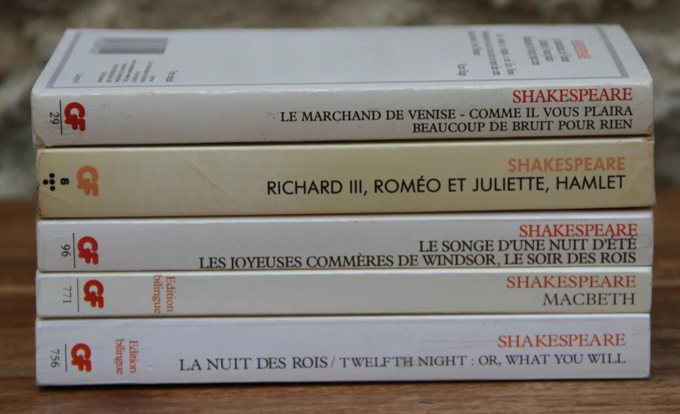 WILLIAM SHAKESPEARE - LOT DE 5 LIVRES -GARNIER-FLAMMARION - De 1983 à 2002 - Photo 2/4