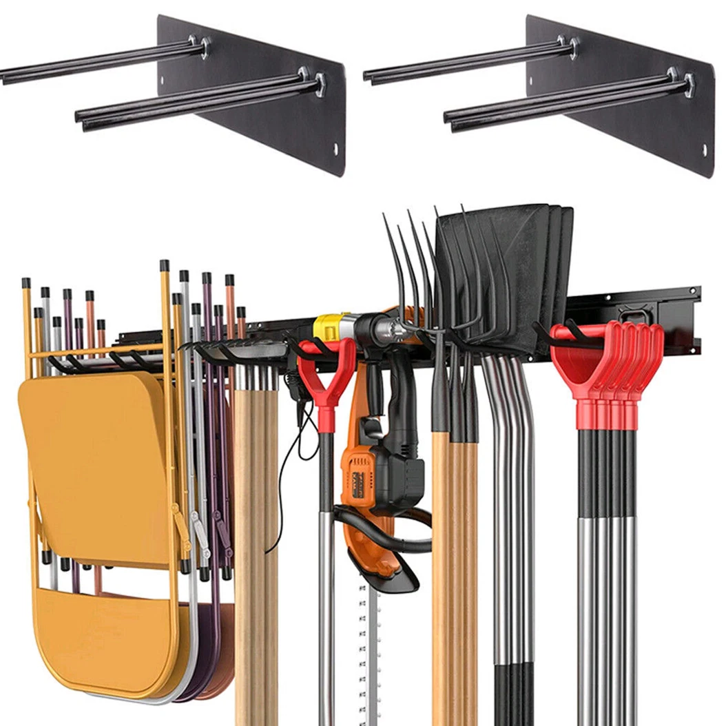 HOMASIS Porta Attrezzi Da Parete 91 Cm Con 8 Ganci, Metallo Robusto Carico Max 148 Kg, Per Garage, Laboratorio E Giardino, Nero