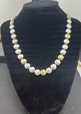 Vintage LAGOS Caviar Sterling Silver 18k Gold Disc Necklace 17'' Heavy 75.2 Grams