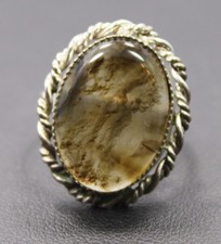 Adjustable Sterling Silver Translucent Brown Oval Agate Stone Ring