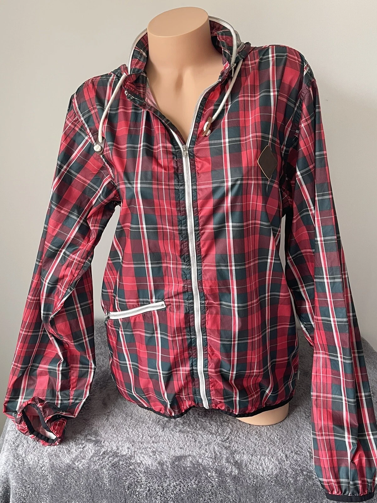 burton dryride light windbreaker hooded plaid shell jacket