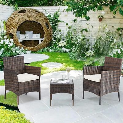Set of 3 Patio Furniture Conversation Rattan Chair Outdoor Garden PE Wicker Sofa