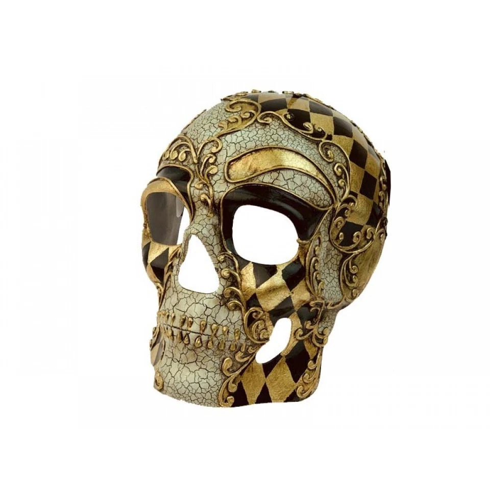 Men's Full Face Skull Day of the Dead Halloween Masquerade Mask [Black/Gold] - Image 3 of 3