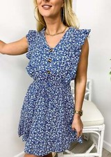 Ditsy Floral Ruffle Button Front Sleeveless Mini Dress