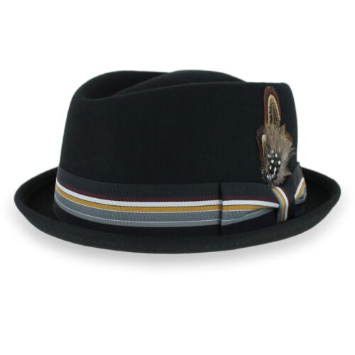 Belfry Crushable Porkpie Fedora Hat Men Black Vintage Style 100% Pure Wool XX Lg - Picture 2 of 8