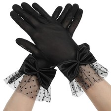 AHQiZFX 1 Pair Women Lace Gloves Wedding Tea Party Gloves Short Bow Black
