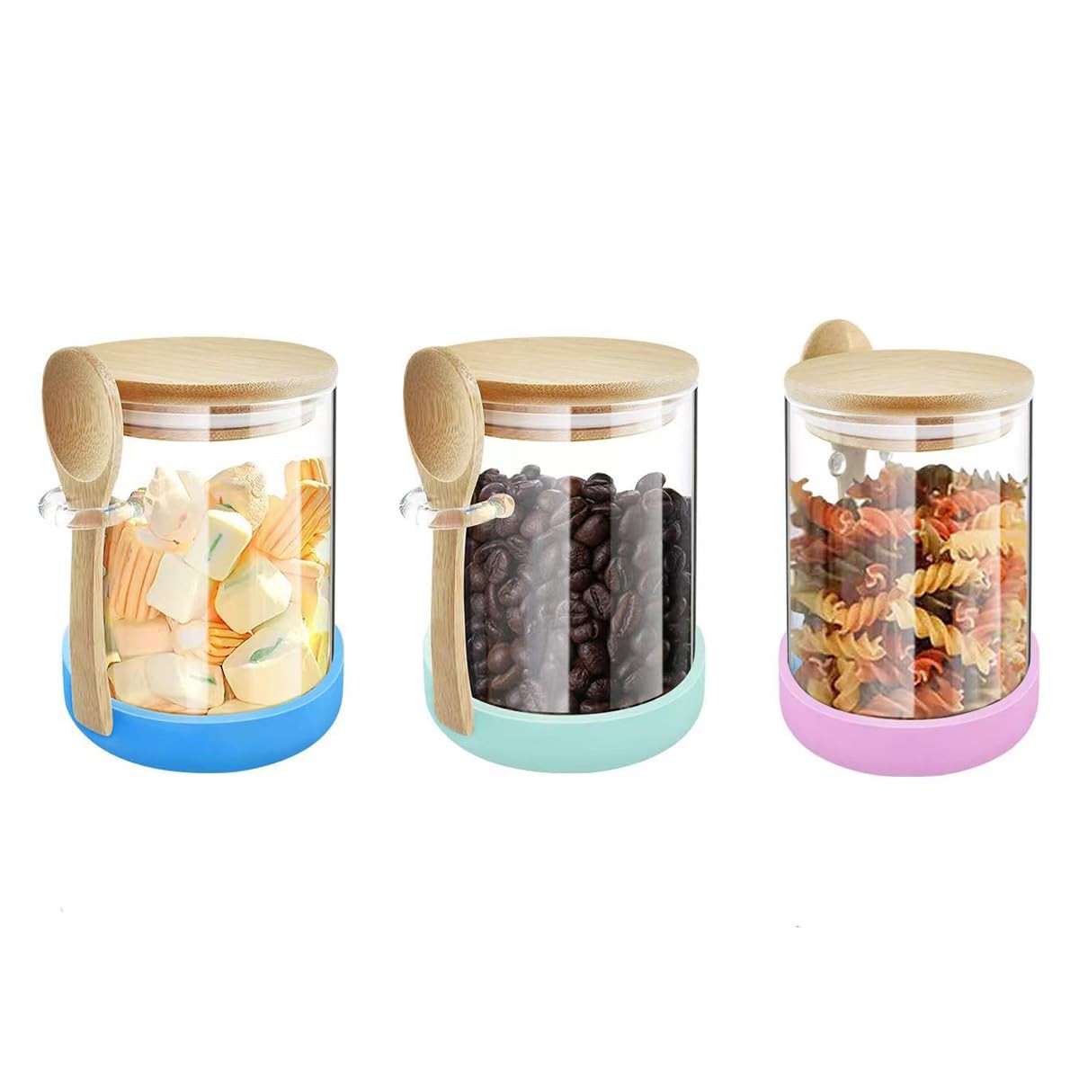 Bamboo-Lid 18oz Glass Jars with Spoon - Borosilicate Containers