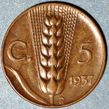 Italia 5 Centesimi 1937 Vittorio Emanuele III KM# 59