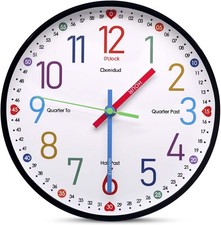Learning Clock for Kids, 10'' Silent Non-Ticking Teaching 10 Inch, 02-black