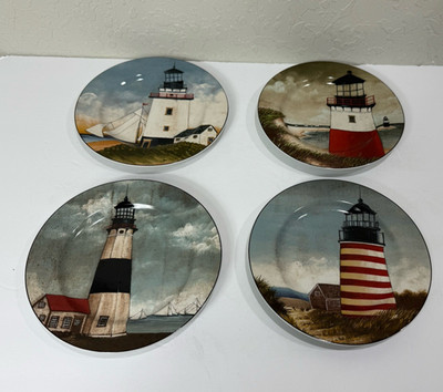 David Carter Brown Lighthouse Salad Plates By the Sea Oneida Set of 4 8.25''