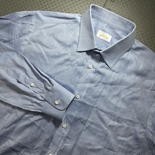 Brioni Dress Shirt Mens 14 Medium Blue Herringbone Cotton Button Down Italy Made