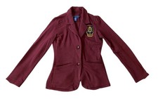 Ralph Lauren Burgundy Blazer Embroidered Crest Logo Button Front Small
