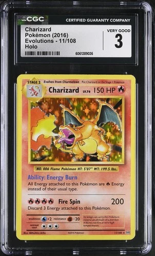 2016 Pokémon XY Evolutions Charizard Holo #11/108 – CGC 3 Very Good – Graded