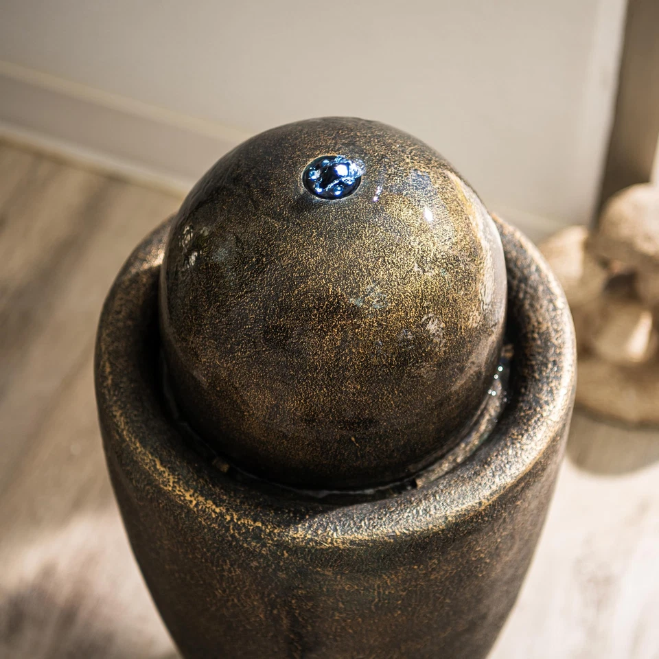 25.98" H Round Stone Indoor/Outdoor Modern Stone Textured Sphere Water Founta... - Image 2 of 4