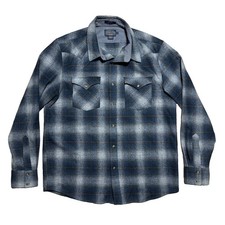 Pendleton Canyon Wool Pearl Snap Western Shirt Mens L Blue Gray Plaid Cowboy Y2k