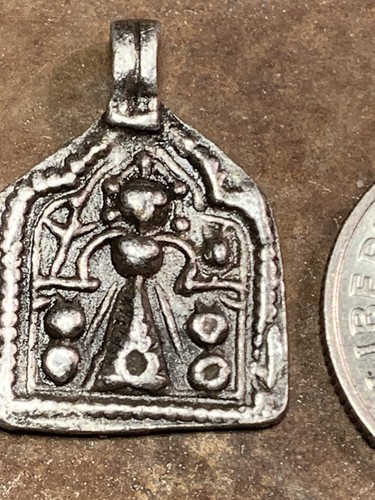 Old Antique Sterling Amulet Pendant Hindu Goddess Devi Karni or Kali