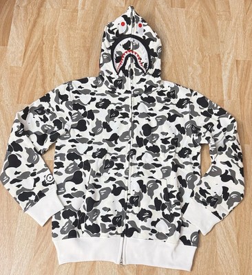 Bape Bathing Ape Shark Camo Full Zip Fleece Hoodie White
