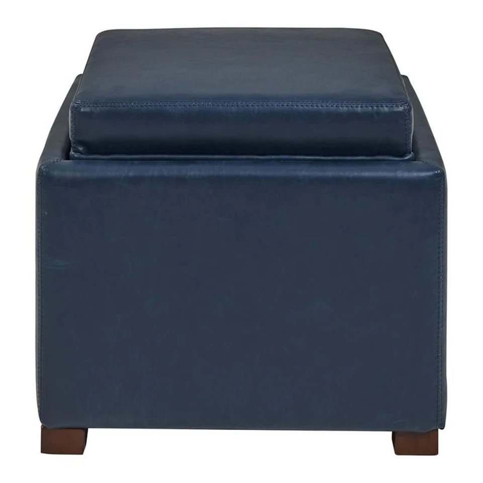 New Pacific Direct Cameron 17" Bonded Leather Storage Ottoman in Vintage Blue - Image 3 of 4