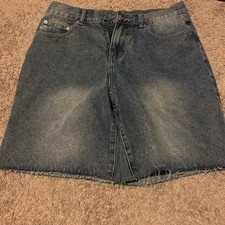 Blue Denim Cut Off Shorts Women Raw Hem Frayed 5-Pocket Zip Casual Solid