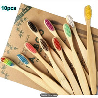 10Pack Bamboo Toothbrushes - Soft Bristles & Wooden Handle