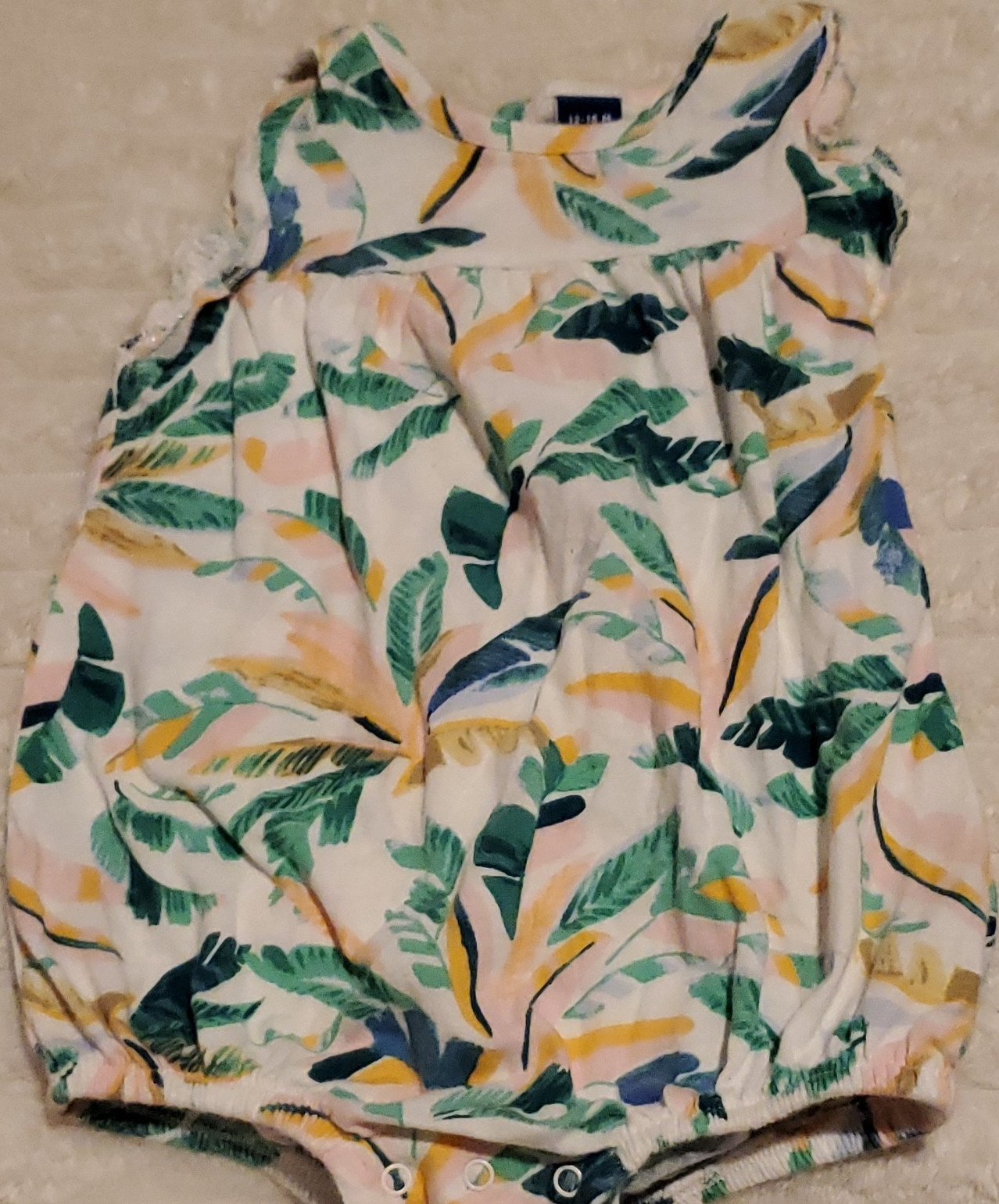Old Navy Tropical Floral Sleeveless Romper One-Piece 12-18M White Green Pink