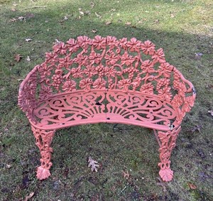 Vintage Victorian Grape Vine Cast Iron Patio Garden Bench Loveseat Grapes & Leaf