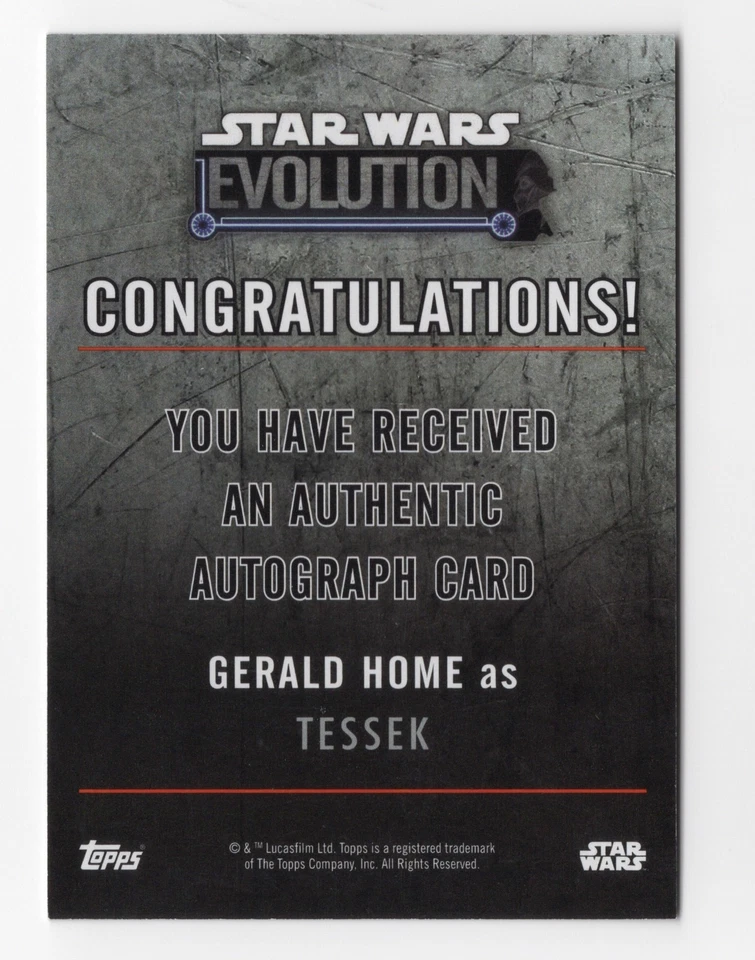 Gerald Home as Tessek 2016 Topps Star Wars Evolution Autograph Card Gold /10 - Image 2 of 2
