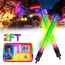 Pair 2FT Spiral LED Fat Whip Light Antenna RGB Chasing For Can-am X3 RZR UTV ATV