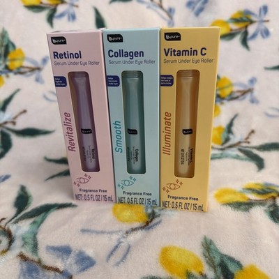 b.pure Under Eye Serum Roller Set of 3 Retinol Vitamin C Collagen Fragrance Free