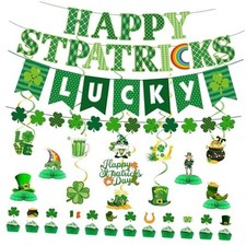 St Patricks Day Decorations Set with Lucky Banner, Shamrock Garlands,