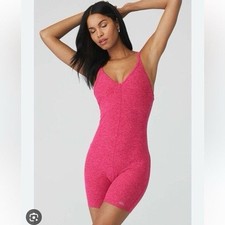 ALO Yoga Alosoft Suns Out One Piece Romper Magenta Crush Heather Pink XXS