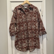 PureJill Organic Cotton J Jill Size L Collared Paisley Long Sleeve Shirt Dress