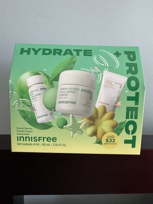 Innisfree Hydrate + Protect Skincare Set Green Tea Seed Serum Cream Daily UV NEW