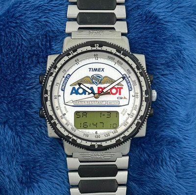 2000 Timex Zulu Time AOPA Indiglo Ana/Digi  Stainless Bracelet Men's Watch 39mm