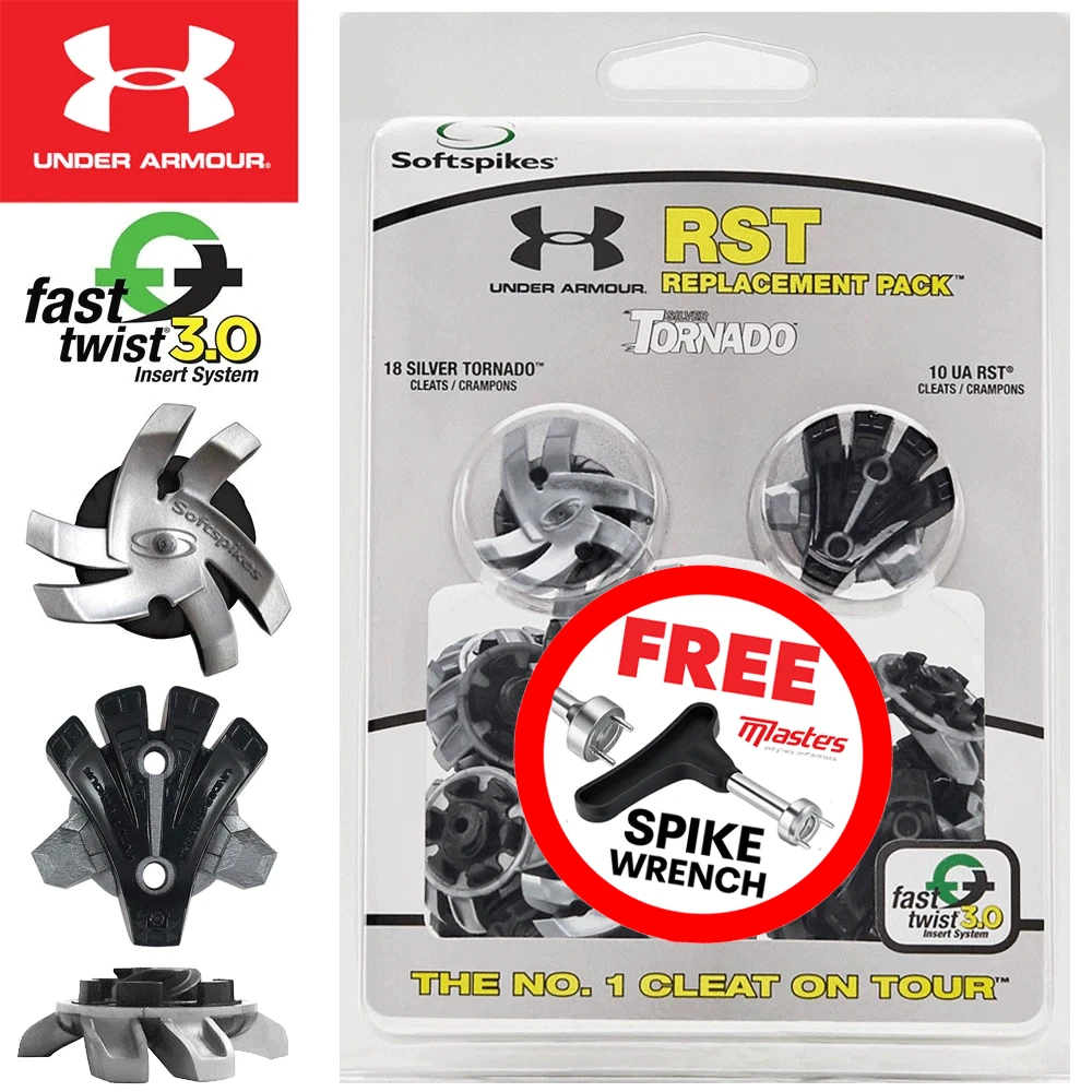 UNDER ARMOUR SOFT SPIKES SILVER TORNADO RST GOLF SPIKES X 18 +FREE SPIKE WRENCH