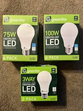 10 greenlite LED A19 Light Bulbs - 4 pk 100W, 4 pk 75W 2 pk 3 Way 40/60/100