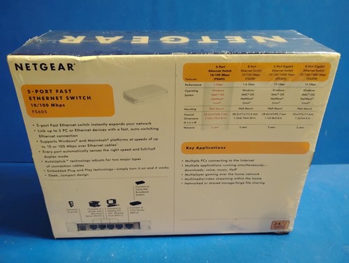 Netgear FS605NA 5-Port Fast Ethernet Switch FS605 New Sealed Box - Afbeelding 5 van 6