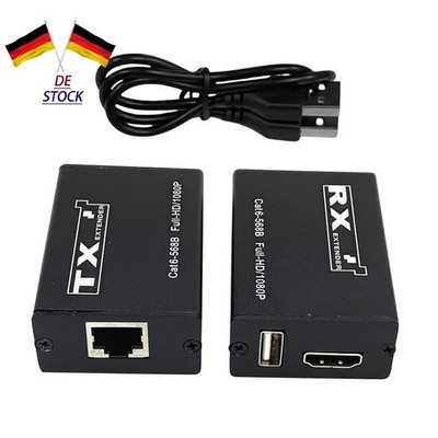 30M Schwarzes Aluminium USB KVM HDMI Extender RJ45 Cat6 Ethernet Netzwerkkabel