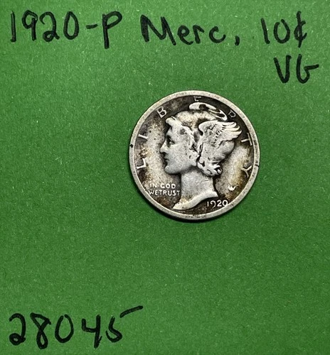 1920-P Mercury Dime 10c Vg Very Good 90% Silver