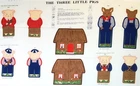 THREE LITTLE PIGS, WOLF & HOUSE Fabric Panel 6533 Treasured Country Collectables