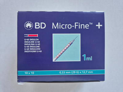 BD Micro-Fine U-40 Insulinspritzen mit 0,33x12,7mm Kanüle - 1ml, 100 Stück