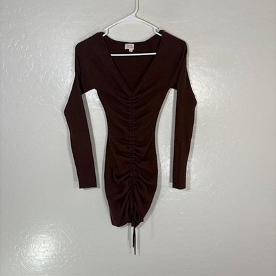 Camila Coelho Dress Womens XS Brown Ribbed Ruched Bodycon Sweater Mini V Neck | eBay Camila Coelho Dress Womens XS Brown Ribbed Ruched Bodycon Sweater Mini V Neck | eBay