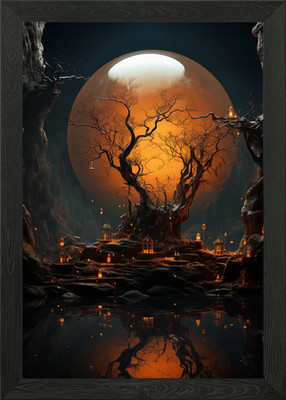 Verzauberter Wald Mond Gerahmtes Wandbild Poster Leinwanddruck Bild
