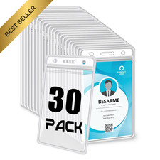 30 Pack Vertical Clear Waterproof PVC ID Badge Holders Name Card Protectors