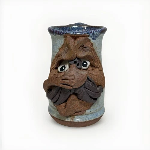 Vintage Ugly Funny 3D Face Mug, MMS Mahon Stoneware Pottery Mustache Nose