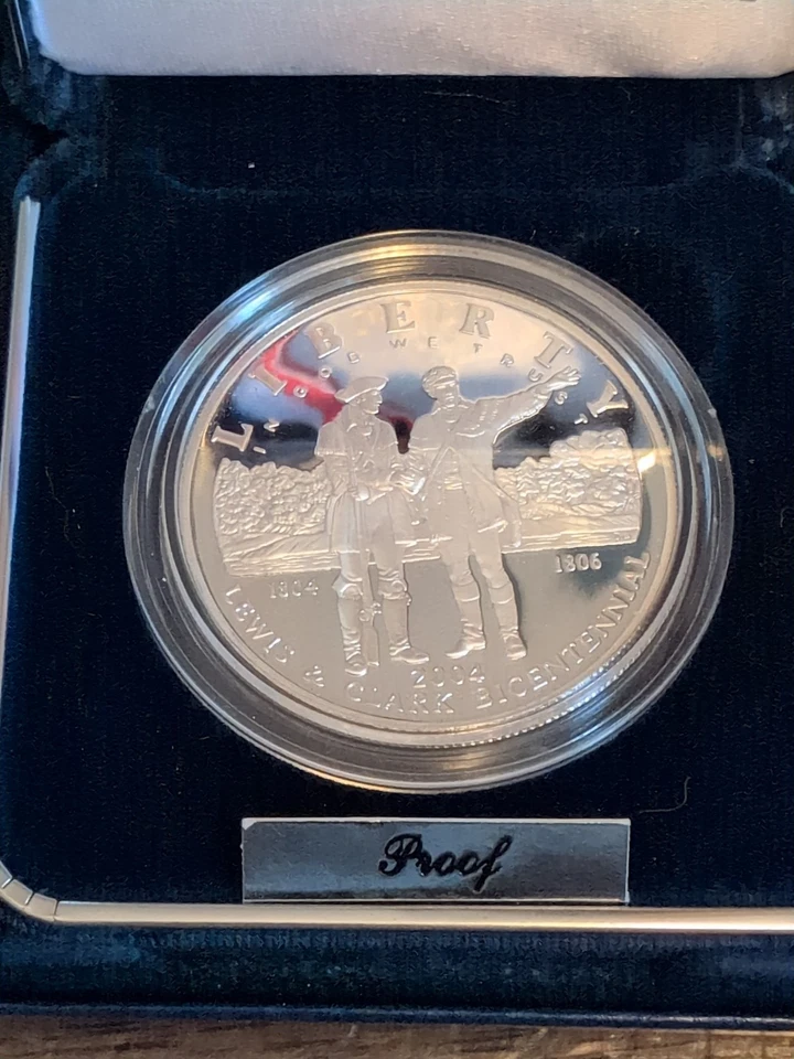 2004 Lewis & Clark Bicentennial PROOF 90% Silver Dollar US Mint Coin Box and COA - Image 2 of 3