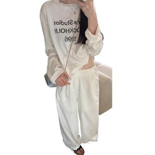 Image of Old Letter Printed Long Sleeve Shirt Loose Men's and Women's T-Shirts*-